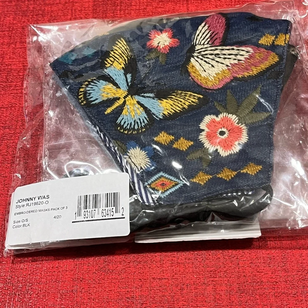 JOHHNY WAS NWT AUTHENTIC 3-DIFFERENT DESIGN DEMIN ADJUSTABLE STYLISH FACE MASKS